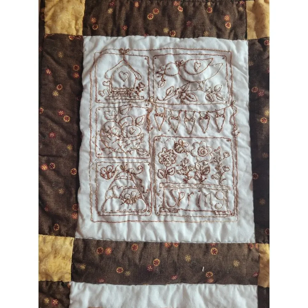 Embroidered Four Seasons Quilted Wall Hanging Handmade Winter Fall